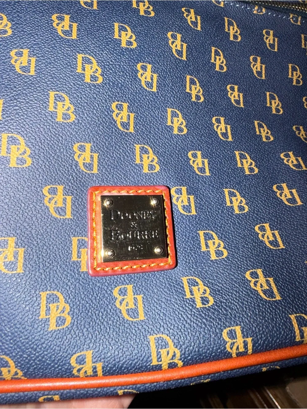 Dooney & Bourke Navy and Brown Logo Crossbody Messenger